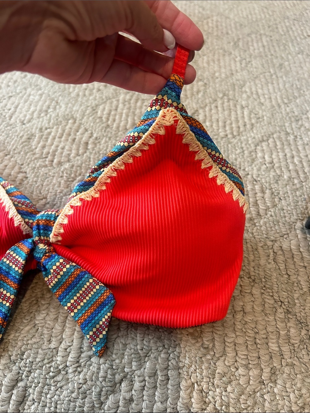 Swimsuits For All Red Tie-Front Bikini with Multicolor Trim - Picture 7 of 13